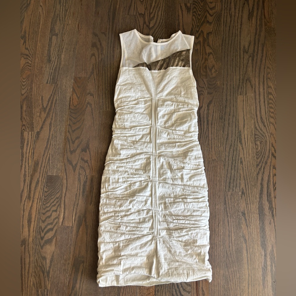 Nicole Miller White Ruched Midi Dress